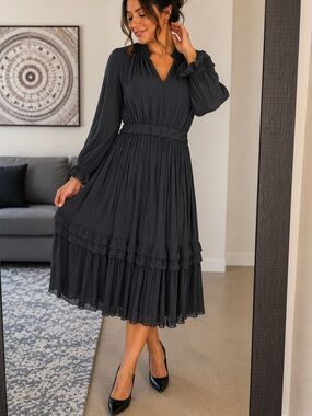 Pookie & Sebastian Elegant pleated tiered Dress